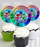 12 Happy Birthday PJ Masks Inspired Party Picks, Cupcake Picks, Cupcake Toppers #1