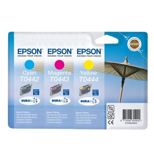 Epson T0442 T0443 T0444 cyan magenta yellow ink cartridge combo bulk packed for C64 C84 CX6400 C66 C86 CX6600 CX3600 CX3650 CX4600 - loose pack