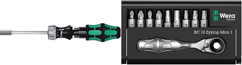 Wera Kraftform Kompakt 27 RA 1 SB Ratcheting Screwdriver & Bits, PH/PZ/SL, 7pc