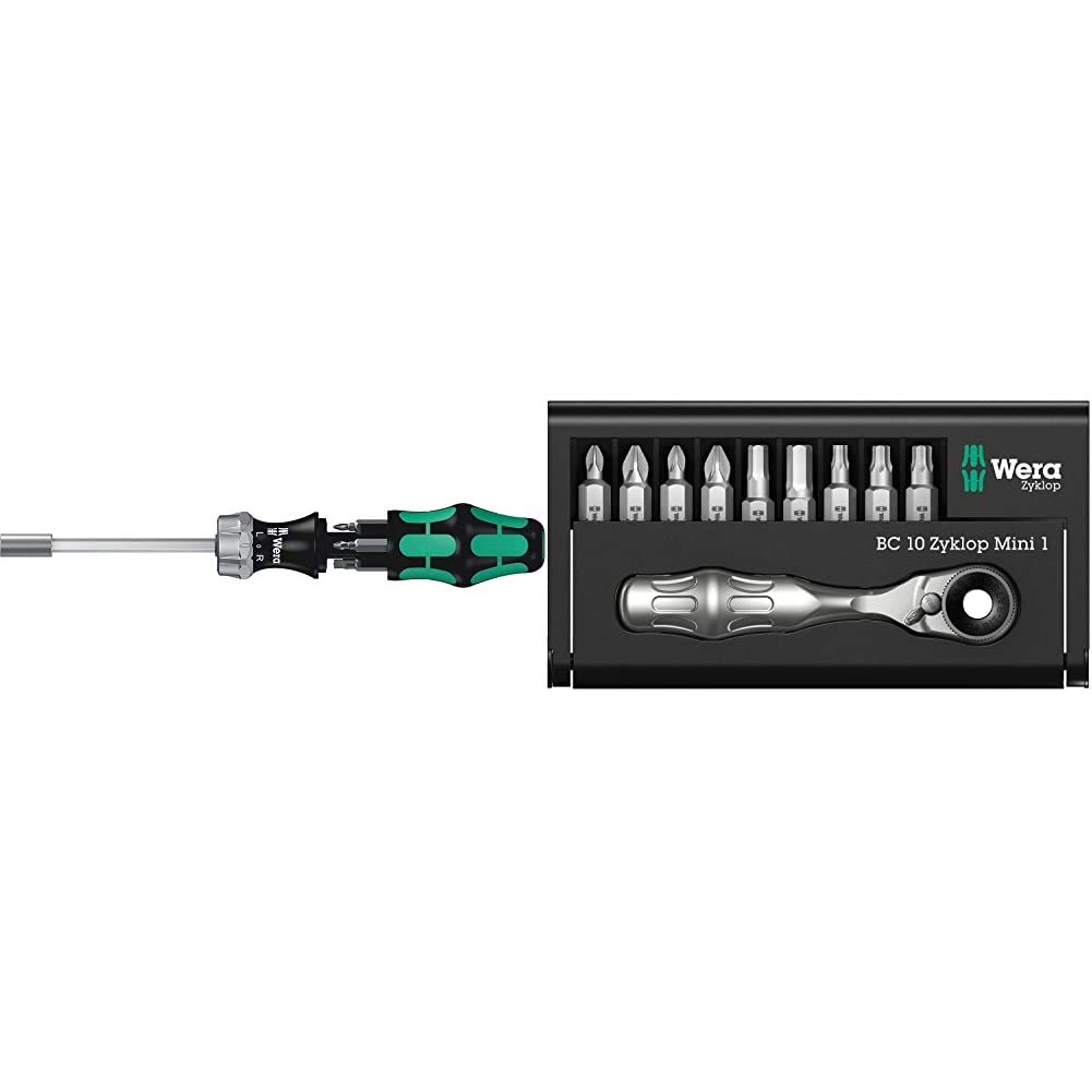 Wera Kraftform Kompakt 27 RA 1 SB Ratcheting Screwdriver & Bits, PH/PZ/SL, 7pc, 05073660001 & 05073645001 Ratchet Set Kraftform Kompakt Zyklop Mini 1, Silver