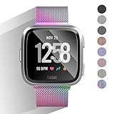 DEKER for Fitbit Versa Bands Women Men Small Large, Breathable Milanese Loop Stainless Steel Magnetic Closure Clasp Replacement Metal Strap Bracelet Adjustable Wristbands for Fitbit Versa Smartwatch