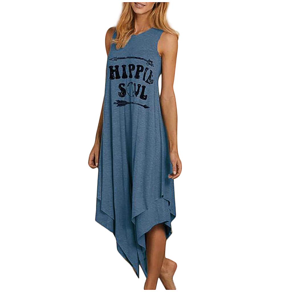 HJuyYuah Hippie Soul Women Letter Printed Tank Top Dress Sleeveless O
