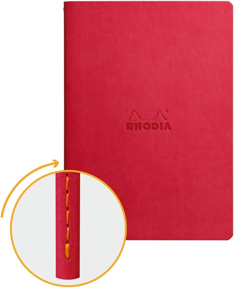 RHODIA 116413C, Poppy Textile Stitch Soft Notebook, A5, Lined, 64 pages, Clairefontaine Ivory Paper 90 g/m