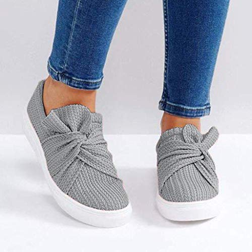 ★QueenBB★ Women's Loafers Slip On Flatform Top Ruched Bowknot Fashion Flat Sneaker Driving Shoes Seaport Penny Loafer Grey