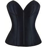 DKZQQ Silky Satin Corset Tops for Women Overbust Bodysuit Boned Bustier Renaissance Shapewear Lace Up Lingerie