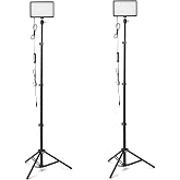 Amazon Basics 2-Pack LED Video Light, 7 Vibrant RGB Colors and 3 Color Temperatures (2500-6500K), Dimmable Lighting with 62.3-Inch Adjustable Tripod, 360&deg; Gimbal, USB-Powered for Streaming