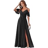 TXDBB Off The Shoulder Bridesmaid Dresses for Women with Slit Ruffle Chiffon V Neck A Line Long Formal Evening Gown