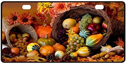 Thanksgiving Corn Pumpkin Apple Wheat Harvest Strong And Durable Aluminum Car Metal License Plate Frame for Women/Men Two Holes Tag 11.8" X 6.1"