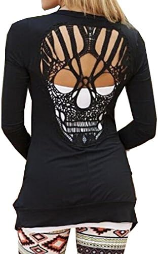 Women's Long Sleeve Open Front Cardigan Back Cut Out Skull Cardigans Black XL