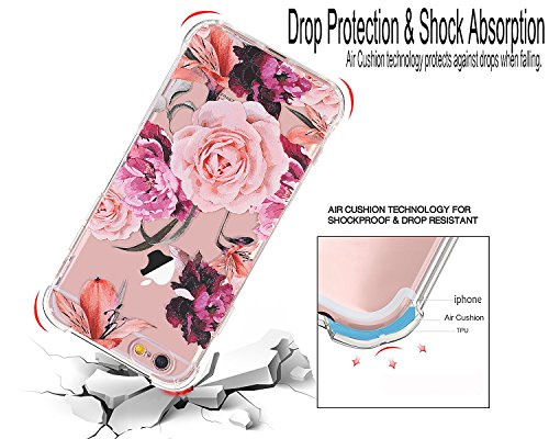 LUOLNH Slim Shockproof Clear Floral Pattern Soft Flexible TPU Back Cover Case Compatible with iPhone 6/6s [4.7 inch]-Purple Rose