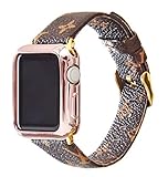 GUVCYO Compatible Apple Watch Band 42mm Fashion Leather iWatch Sport Series 4 Series 3 2 1 Strap Replacement for Women Men Metal Buckle (Brown 42mm L)