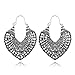 Mrsrui Women Vintage Bohemian Flower Carved Circle Heart Hoop Earring Ancient Silver Plated