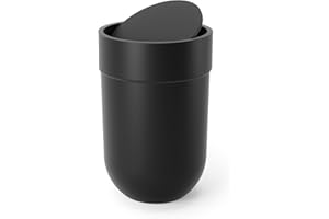 Umbra Touch Waste Can, Small Trash Can with Lid, Swing Lid Waste Basket, Garbage Can with Lid for Washroom/Bathroom, Black
