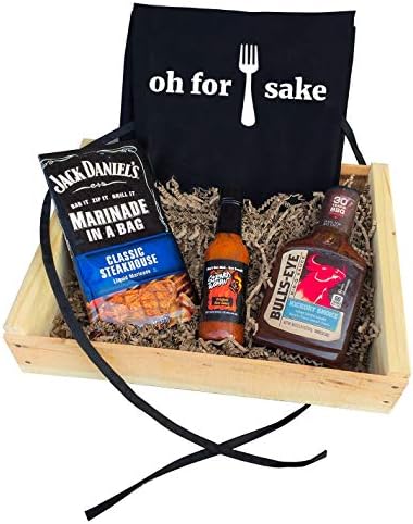for Forks Sake Apron Gift Box Bundle with Marinade, Hot Sauce & BBQ Sauce