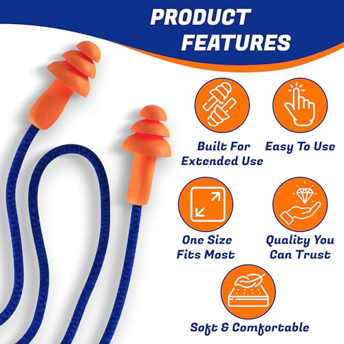 Quality Reusable Earplugs 20 Pair - 25dB Corded Silicone Ear Plugs for photo 10