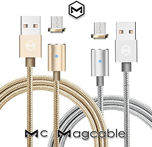 MCDD [Reversible] Fast Magnetic Charging Cable 2.4A LED Made W/ Neodymium (Strong) + Sync Light Compatible W/ Micro USB Android Edge, Galaxy Note, LG, HTC, MC-MagCable (Android Silver)