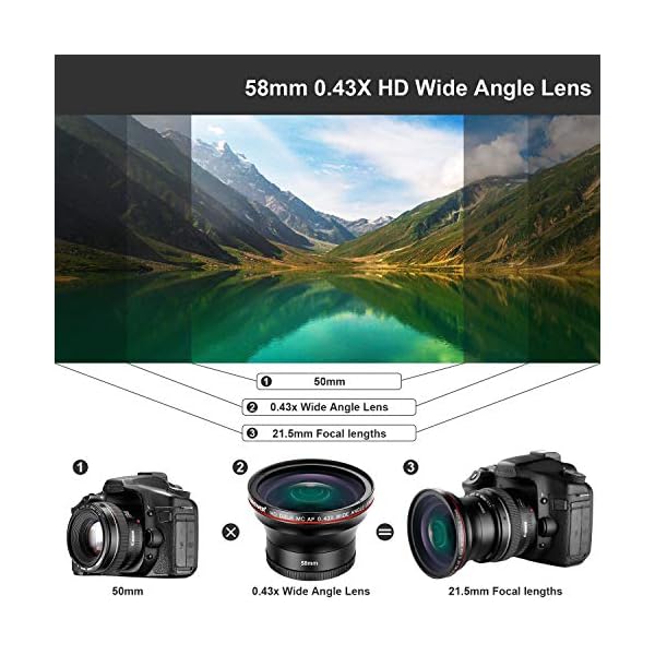 Yuhtech 58MM 0.43x Altura Photo Professional HD Weitwinkelobjektiv (mit Makroteil) für Canon EOS Rebel 77D T7i T6 T3 SL1… – Bild 5