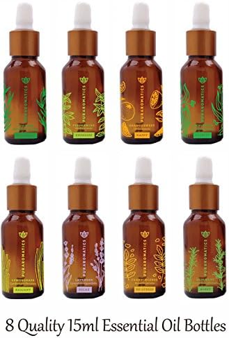 8 Essential Oils 100% Pure Aromatherapy Therapeutic Grade | Premium Large 0.50 fl oz Bottles with Dropper | Perfect for Diffusers, Vaporizers, Oil Burners, Nebulizers, Perfumes, Humidifiers
