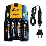 Xtech 4 AA NiMH High Capacity Rechargeable Batteries 3100mAh plus High Speed AC/DC Charger Kit for Fuji FinePix S9400W S9200 S8600 S8500 S8400W S8300 S8200 S6900 AX660 AX650 AXS2950 S2950 S6800 S6700 S4800 S4700 S4600 S4500 S4400 S4300 Digital Cameras.