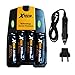 Xtech 4 AA Nimh High -Capacity Rechargeable Batteries 3100mAh plus Quick AC/DC Charger with Car Charger Adapter for Cameras, Digital Cameras, Trail Cameras, Security Cameras, Alarm clocks, Recorders, Calculators, Portable Electronic Devices, Portable Radios, Two way Radios, Handheld Scanners, Alarms, Portable Speakers, Solar lights, Flashlights, Smoke detectors, Carbon monoxide alarms, Wall Clocks and All Power Consuming Devices