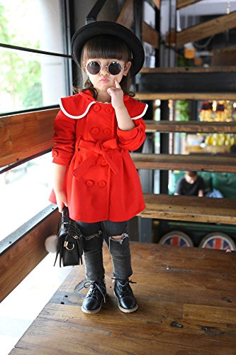 Baby Girls Long Sleeve Outwear Windbreaker Coat (2-3Years, Red) - Thumbnail 3