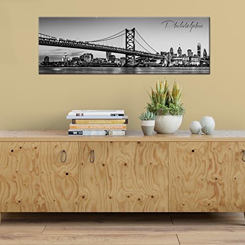 Black and White Panoramic Cities 24x8 Canvas Philadelphia Stretched on .75 inch Stretcher Bars