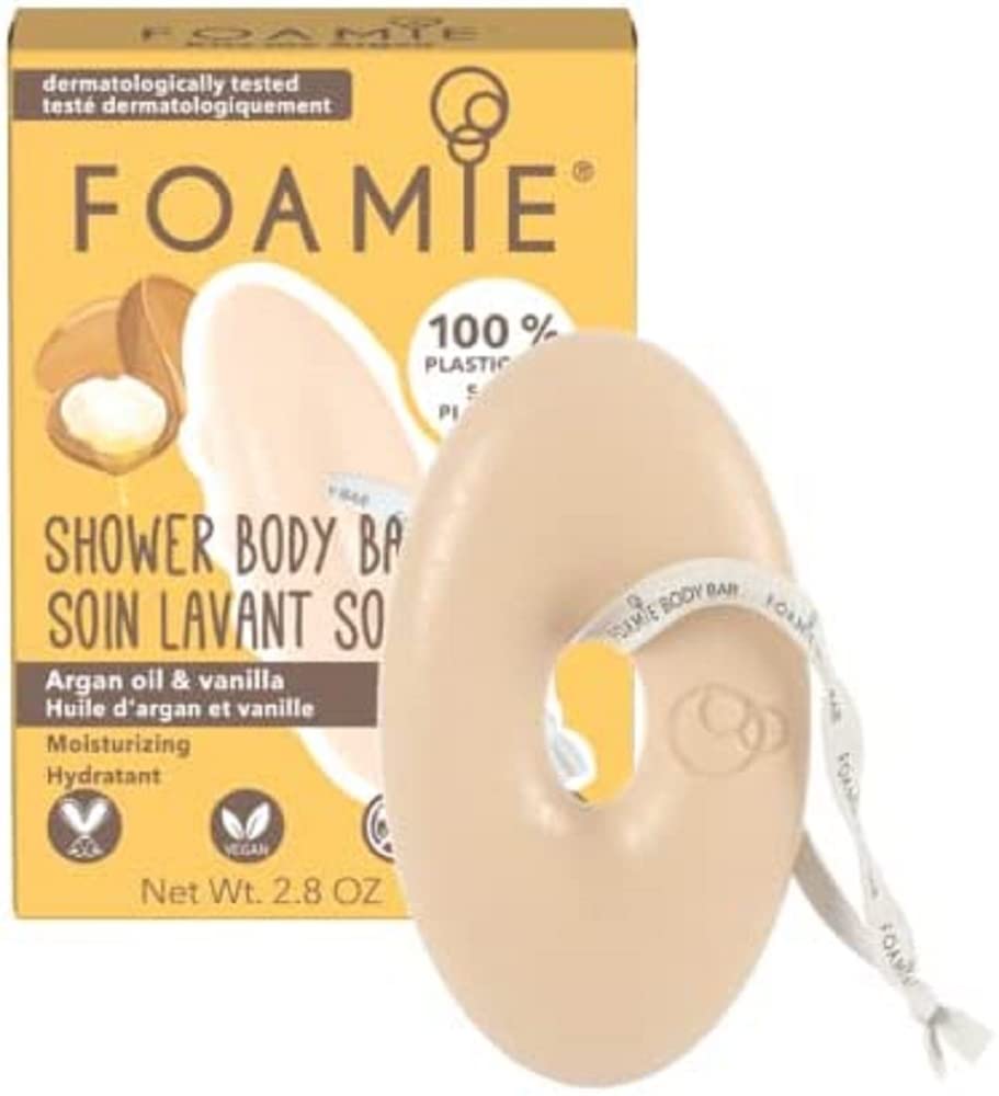 Foamie Body Bar, Moisturising Argan Oil & Vanilla, PH Balanced, Soap-Free, No Sulphates or Parabens. Made in the UK., 80 g (Pack of 1)
