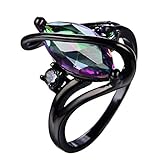 Bamos Jewelry Womens Rainbow Lab Topaz Promise Black Gold Ring Engagement Wedding Gift Rings for Her Size 5-11