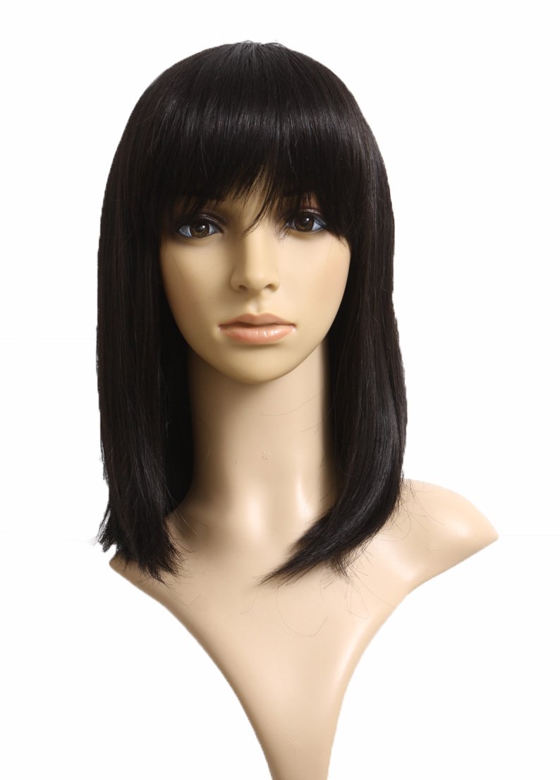 Prettyland Black matt Natural static-free Mid-Length Straight Heat-Resistant Wig with Bangs for Daily Life C275 — image 1