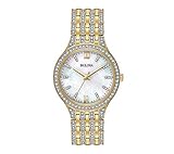 Bulova Women's 32mm Goldtone Crystal Mother of Pearl Dial Bracelet Watch