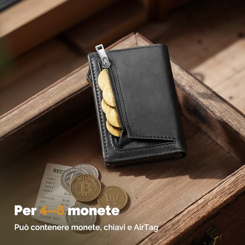 YESIIW AirTag Men's RFID Blocking Leather Wallet with Pop-up Credit Card Holder with Coin Pocket for Money (Black)