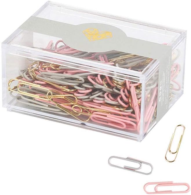 Multibey Pink Gold Purple Paper Clips, Medium Size 1 Inch Paperclips in Resuable Holder Dispenser Metal Bookmark Decorative (1.1", 200Pcs Per Box)