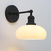 Pathson Milk White Glass Wall Sconce Lamp, Hardwired Vintage Bathroom Vanity Light Fixture for Wall Painting, Living Room, Fo