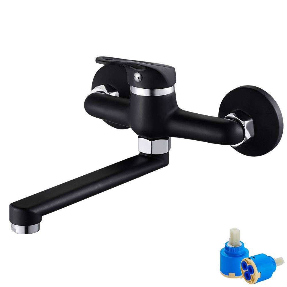 Kitchen Tap Wall Fitting Wall Mounted Sink Tap Single Lever Mixer Tap with 360° Rotatable Long Version for Kitchen Chrome (Type2)