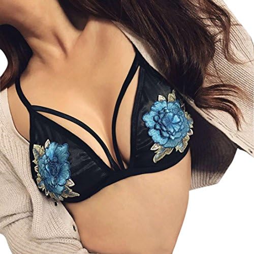 Oucan Women's Embroidered Floral Printed Strappy Bralette Unpadded Bra