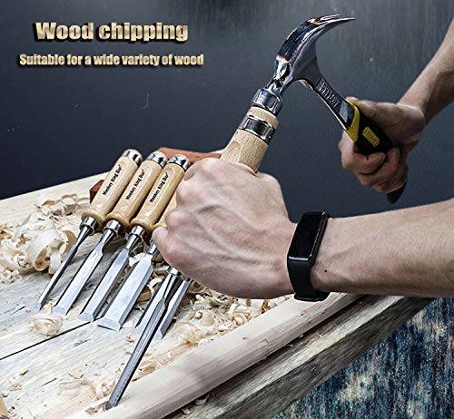 Monkey King Bar -6Pcs Wood Chisel Set -Chrome Manganese Blades File Set with Hammer End for Woodworking, Carving