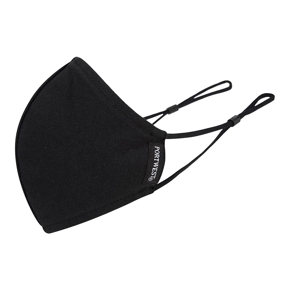 Portwest 2-Ply Anti-Microbial Fabric Face Mask (Pk25), Color: Black, CV22BKR
