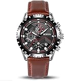 SUNVEN Mans Black Watch Waterproof Sports Quartz Water Resistant 30M with Brown 