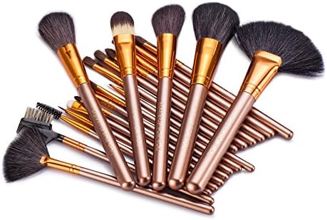 Flend 20Pcs Makeup Brushes Set Goat Hair, Professional Cosmetic Brushes, Foundation Powder Brushes, Travel Set with Leather Pouch, Golden