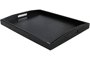 SILILUN Serving Tray Black Large Food Tray Breakfast Tray Wood Butler Tray with Handle 17.77 x 13.72 x 1.78