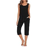 TAOHUADAO Women's Pajamas Set with Pockets, Lounge Capri Pants with Sleeveless Top, Ladies Sleepwear Plus Size Pjs Set