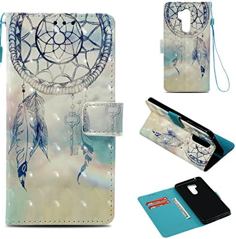 HAOTP LG G7 ThinQ Case,LG G7 Wallet Case with Screen Protector,LG G7 ThinQ 3D Beauty Luxury PU leather Protective Case Cover with Card Slots and Stand for LG G7 ThinQ Blue Dreamcatcher