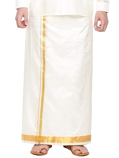 Men's Silk Dhoti (White, Free Size)