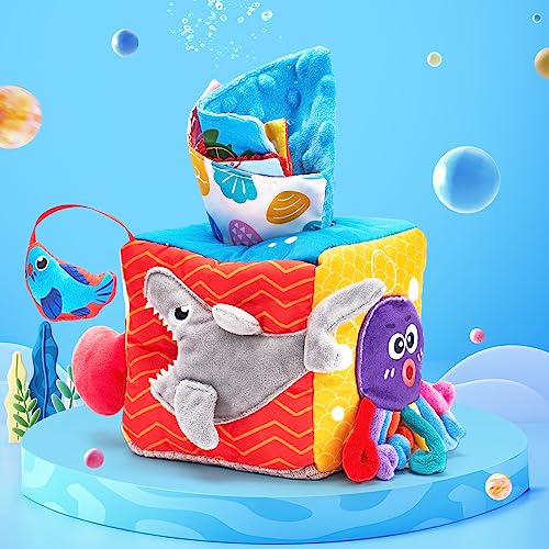 hahaland Baby Toys 3-6 Months Montessori Tissue Box for Babies, Sensory Toy Interactive Tissue Box and Mirror, Newborn Boy Gift