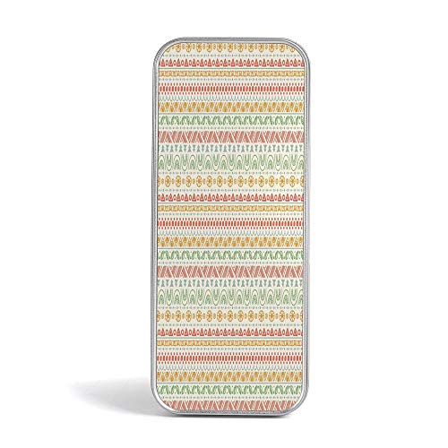 Pencil Tin Box,Striped,Pen Case Organizer for School Office Home,Folk Soft Pastel Color Aztec Backdrop with Round Shapes Triangles Mexican Artsy Print