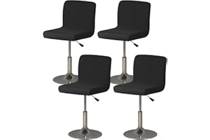 Gollense Bar Stool Covers Set of 4 Stretch Pub Counter Stool Chair Covers with Backs, Washable Square Swivel Barstool Seat Slipcover with Elastic Bottom for Low Short Back Dining Chair (Black)