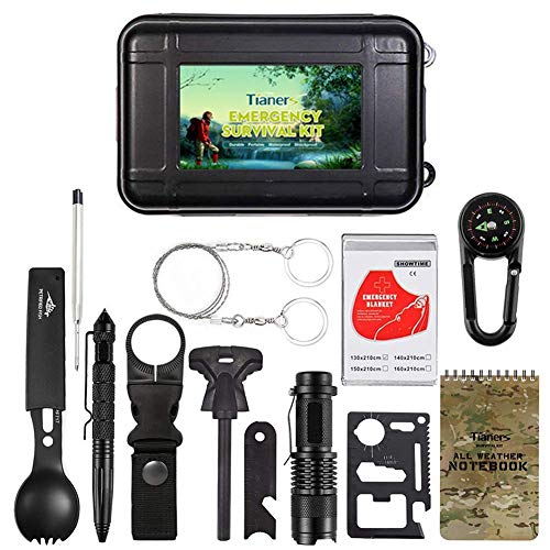 Tianers Emergency Survival Kit 16 in 1, Upgrade Compact Survival Gear, Tactical Survival Tool for Cars, Camping, Hiking, Hunting, Adventure Accessorie (Survival Kit Green)