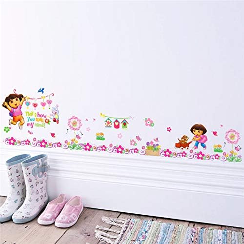 Wall Stickers/Dora The Explorer Flowers Wall Stickers Kids Room Baseboard Decoration Cartoon Nursery Mural Art Home Decals Children Gift