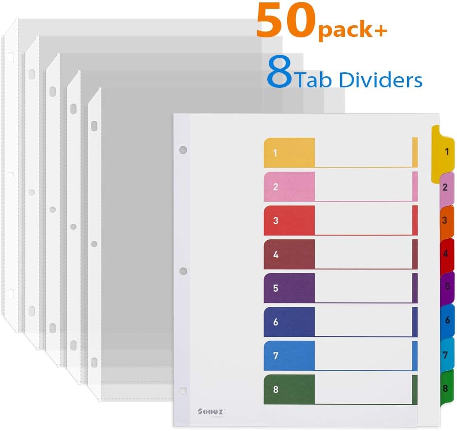 【Value Pack】Sooez Sheet Protectors and Tab Dividers 2 in 1