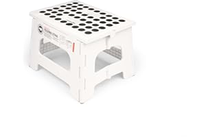 Kikkerland Rhino Foldable Step Stool – Holds Adults up to 300 Lbs, Best for Kitchen & Bathroom – Collapsible, Portable, Lightweight Stepping Stool with Sturdy, Non-Slip Design – White, 8”